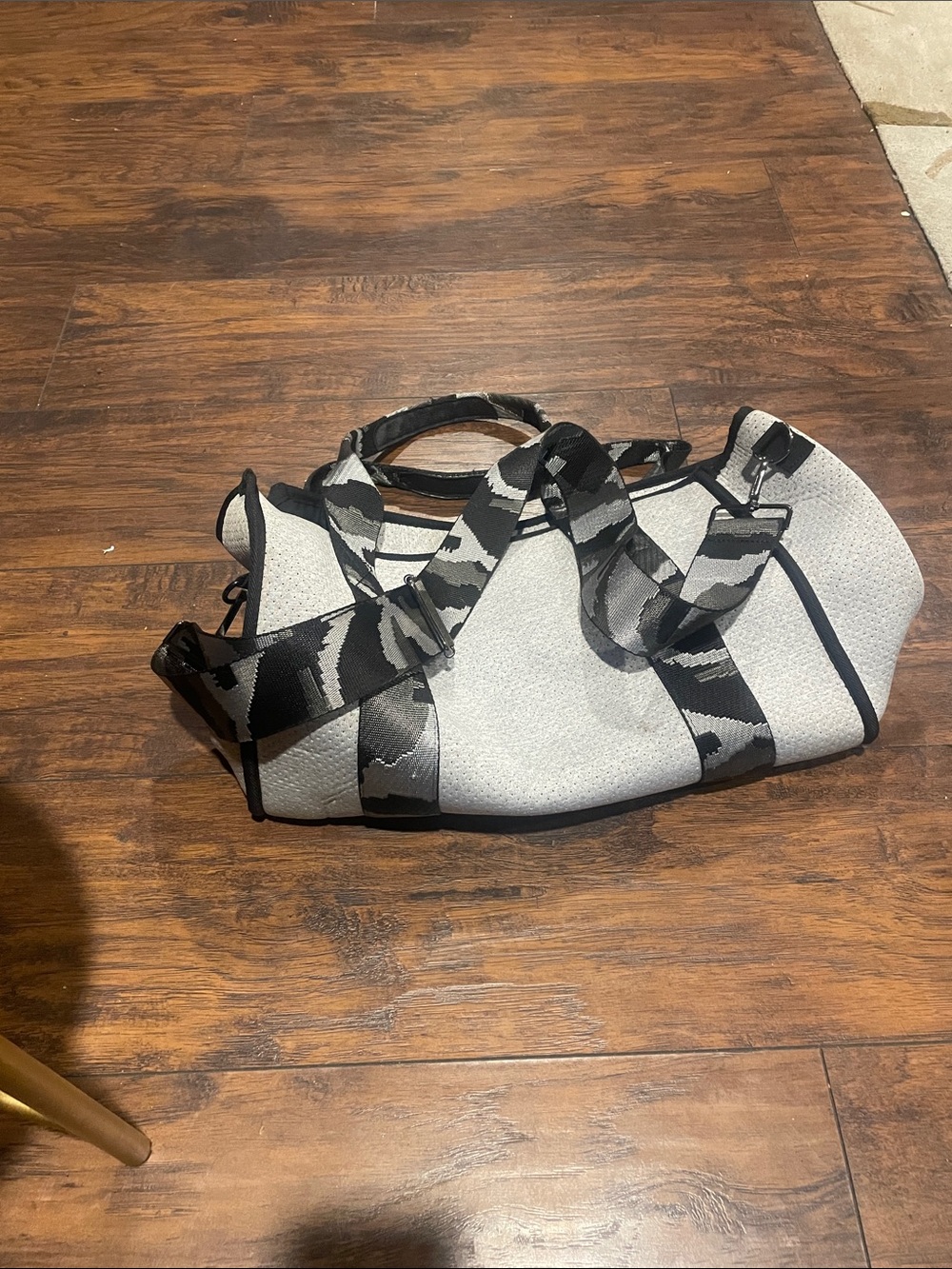 HAUTE SHORE Gray & Black Travel Duffle with Camo Strap